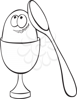 Royalty Free Clipart Image of an Egg in a Cup With a Spoon