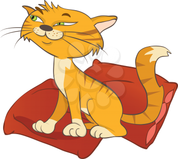 Royalty Free Clipart Image of a Cat on a Pillow