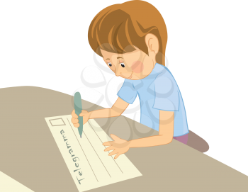 Royalty Free Clipart Image of a Little Boy Writing a Note to His Grandma
