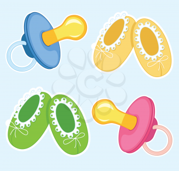 Royalty Free Clipart Image of Baby Soothers and Booties
