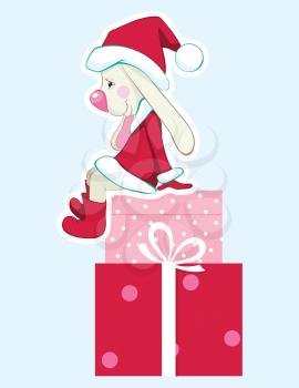 Royalty Free Clipart Image of a Santa Rabbit on Gifts