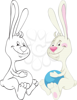 Royalty Free Clipart Image of Two Versions of a Bunny With a Ball