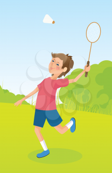 Boy playing badminton