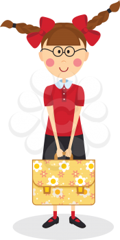 Schoolgirl with briefcase. Color illustration
