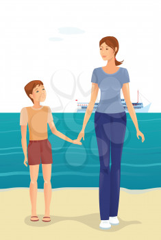 Mother and boy on the beach