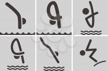 Summer sports icons set - diving icons