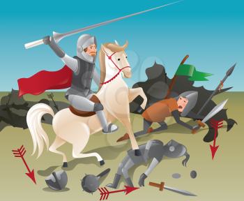 Knight with lance on horseback - color illustration