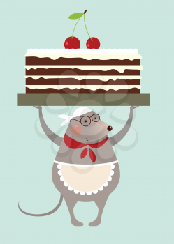Christmas mouse cooke with cake - greeting card
