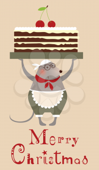 Christmas mouse cooke with cake - greeting card