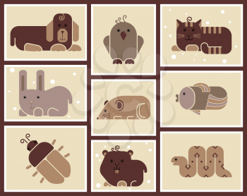 Zoo animals icons - stylized background