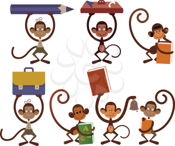 Set of isolated monkey - back to school illustration