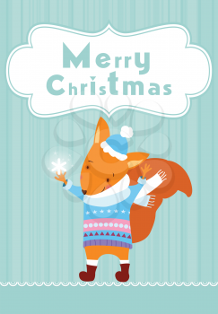 Merry Christmas squirrel with snowflake background