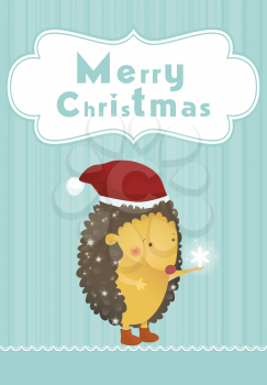 Merry Christmas hedgehog with snowflake background