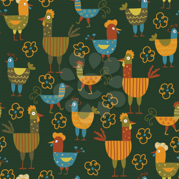 Funny hen seamless background