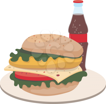 Sandwich and ketchup icon. Color illustration