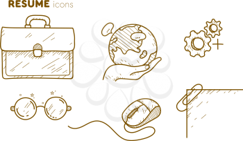  Icons for the design resume in pencil drawing style. Vector illustration