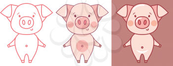 Funny piggy - vector humor color illustrations set
