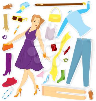 Royalty Free Clipart Image of a Woman With Clothes