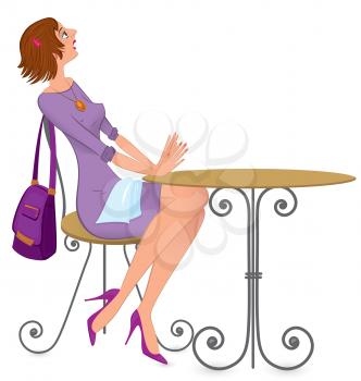Royalty Free Clipart Image of a Woman Sitting at a Table