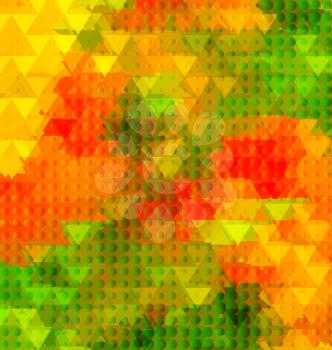 Abstract background with triangles and half tone dots. Garden flowers blurred picture for web and mobile design.

