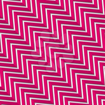 Seamless pattern background with diagonal magenta zigzag lines with long shadow and folded paper illusion

