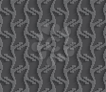 Seamless geometric background. Modern monochrome 3D texture. Pattern with realistic shadow and cut out of paper effect.Geometrical ornament dots 3d texture on dark gray background.