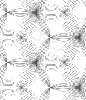 Abstract geometric background. Seamless flat monochrome pattern. Simple design.Slim gray hatched thick and thin trefoils.