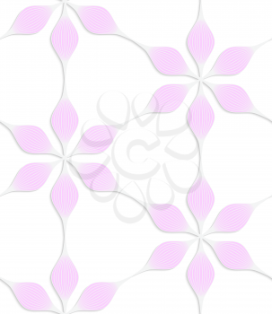 Abstract seamless background with 3D cut out of paper effect. Pattern with realistic shadow. Modern texture. Stylish backdrop.White colored paper floral pink six pedal flowers.