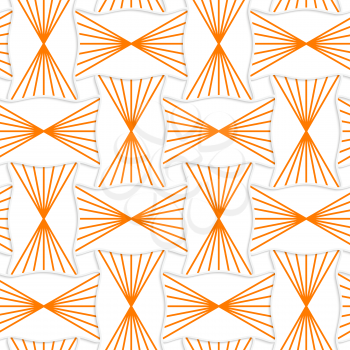 Seamless geometric background. Pattern with realistic shadow and cut out of paper effect.3D orange striped pin will rectangles.
