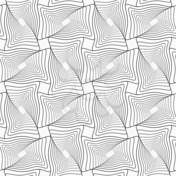 Gray seamless geometrical pattern. Simple monochrome texture. Abstract background.Slim gray striped wavy rectangles with twist.