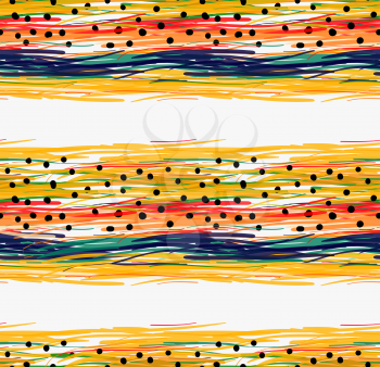 Abstract yellow and blue pencils scribble with black dots.Hand drawn with paint brush seamless background.Modern hipster style design.