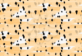 Artistic color brushed orange paint and black spots.Hand drawn with ink and marker brush seamless background.Abstract color splush and scribble design.