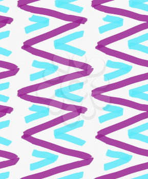 Marker drawn purple zigzag and blue corners.Hand drawn with marker seamless background.Modern hipster style design.