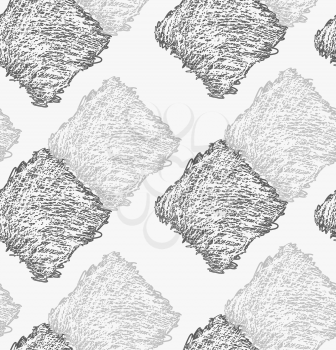 Pencil hatched dark and light gray squares touching.Hand drawn with brush seamless background.Modern hipster style design.