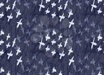 Marker hatched with crosses blue shades.Abstract hand drawn with ink and marker brush seamless background.Textured pattern. 