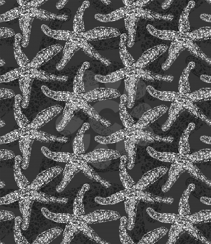 Starfishes black and white.Sea life scribbled pattern.Hand drawn with ink seamless background.Modern hipster style design.