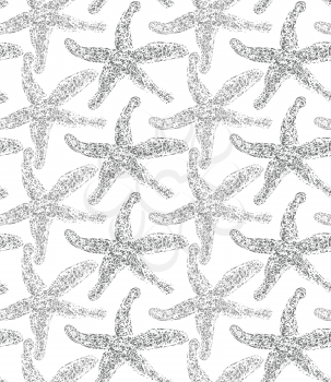 Starfishes shades of gray on white.Sea life scribbled pattern.Hand drawn with ink seamless background.Modern hipster style design.