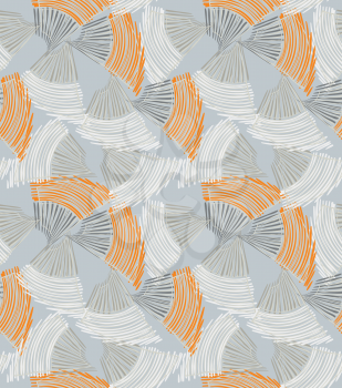 Abstract sea shell gray and orange.Hand drawn with ink seamless background.Creative handmade repainting design for fabric or textile.Geometric pattern made of striped triangular shapes.Vintage retro c