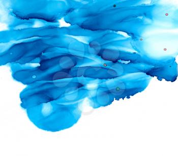 Abstract backdrop blue waves copy space.Colorful painted background hand drawn with bright inks and watercolor paints. Bright color splashes and splatters create uneven artistic background.