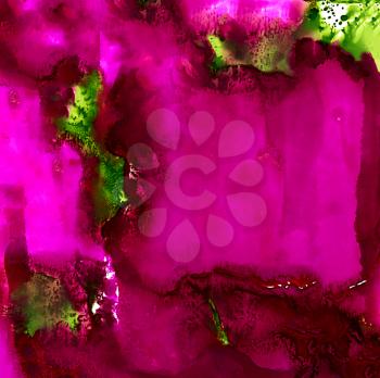 Abstract paint bright pink and green rough textured.Colorful background hand drawn with bright inks and watercolor paints. Color splashes and splatters create uneven artistic modern design.
