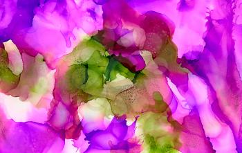 Abstract painted purple and green overlay.Colorful background hand drawn with bright inks and watercolor paints. Color splashes and splatters create uneven artistic modern design.