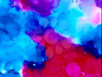 Bright pink blue color textured.Colorful background hand drawn with bright inks and watercolor paints. Color splashes and splatters create uneven artistic modern design.