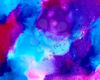 Bright pink blue color with texture.Colorful background hand drawn with bright inks and watercolor paints. Color splashes and splatters create uneven artistic modern design.