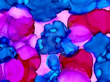Bright pink blue paint spots.Colorful background hand drawn with bright inks and watercolor paints. Color splashes and splatters create uneven artistic modern design.