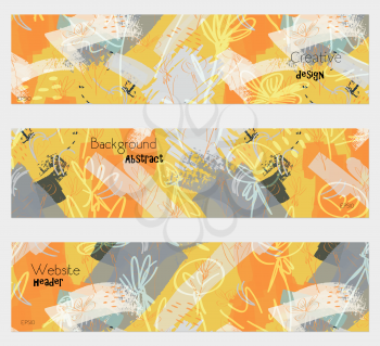 Roughly drawn dandelion yellow gray banner set.Hand drawn textures creative abstract design. Website header social media advertisement sale brochure templates. Isolated on layer