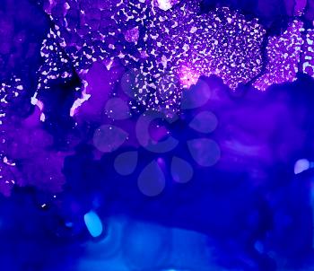 Deep blue textured purple uneven paint.Colorful background hand drawn with bright inks and watercolor paints. Color splashes and splatters create uneven artistic modern design.