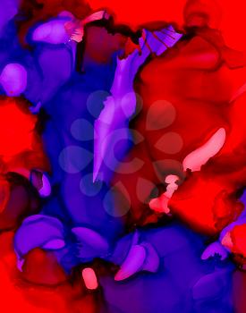 Purple red uneven color texture.Colorful background hand drawn with bright inks and watercolor paints. Color splashes and splatters create uneven artistic modern design.
