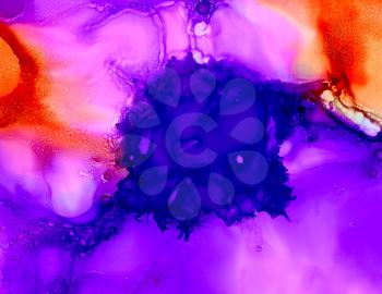 Orange pink purple paint uneven.Colorful background hand drawn with bright inks and watercolor paints. Color splashes and splatters create uneven artistic modern design.