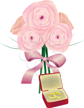 Royalty Free Clipart Image of a Bouquet of Roses With Wedding Bands