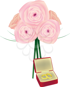 Royalty Free Clipart Image of Roses and Gold Rings